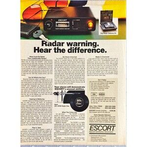 ESCORT Radio Warning Receiver "Radar Warning System Hear the Difference" Ad 1983